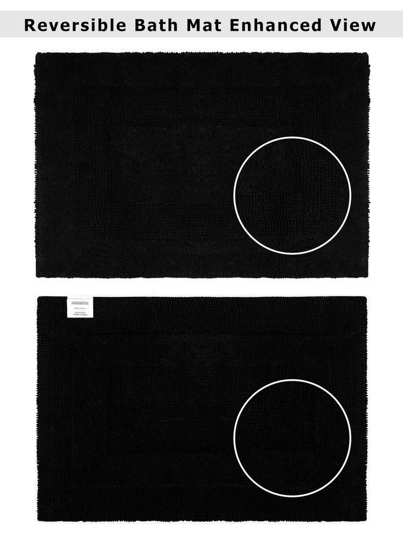 COTTON CRAFT Luxurious Bath Mat Rug - Set of 2 Reversible Heavyweight Step Out Bath Mats for Bathroom Floor, Tub and Shower - Pure Cotton Soft Plush Absorbent Tufted Racetrack Mat - 17x24 inch - Black - Image 4